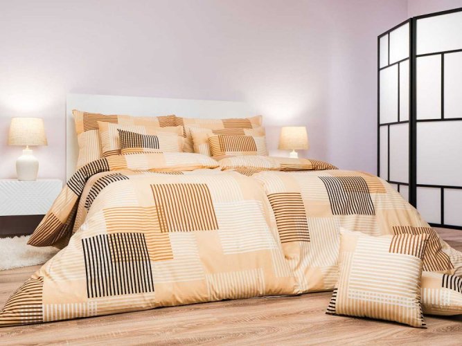 Béžové bavlněné obliečky - Veľkosť: 140x220 + 70x90, Zapínanie: Gombik