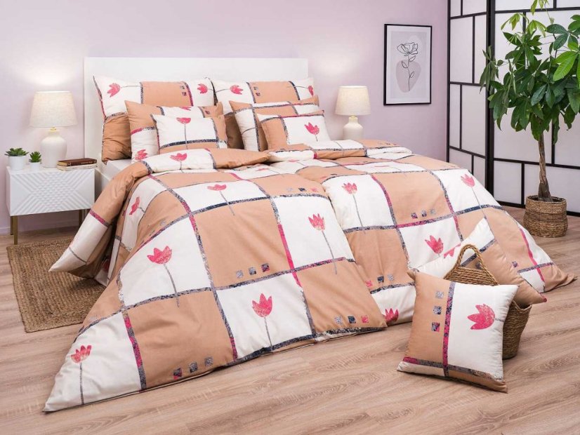 Hnědé bavlněné povlečení - Velikost: 140x200 + 70x90, Zapínání: Knoflík