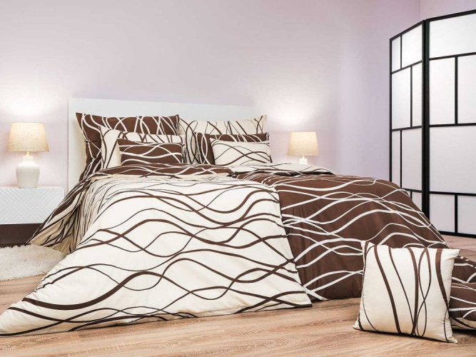 Hnědé bavlněné povlečení DUO - Velikost: 140x220 + 70x90, Zapínání: Knoflík