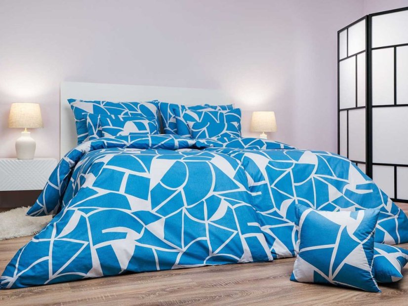 Modré bavlněné povlečení - Velikost: 140x200 + 70x90, Zapínání: Hotelový uzávěr