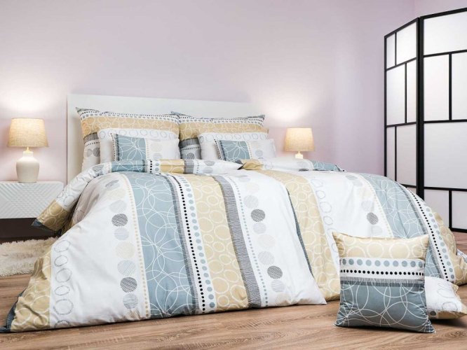 Béžové bavlněné povlečení - Velikost: 140x200 + 70x90, Zapínání: Zip